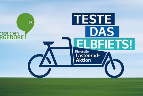Keyvisual der Kampagne "Teste das Elbfiets!" des Bezirksamtes Bergedorf
